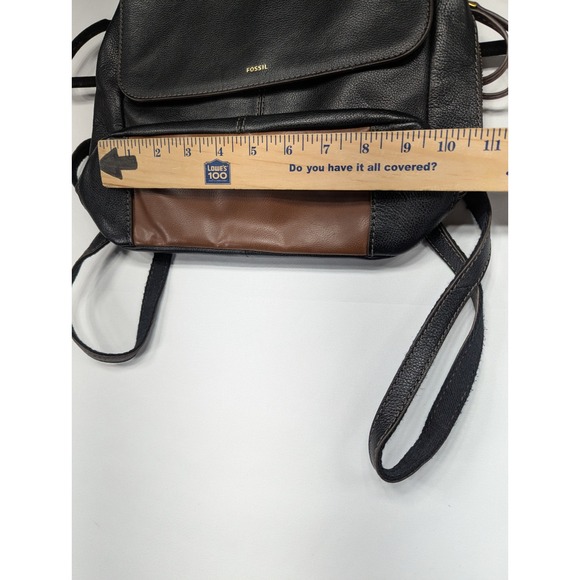 Fossil Leather Backpack Black Brown Flap Closure Adjustable Straps main image 4